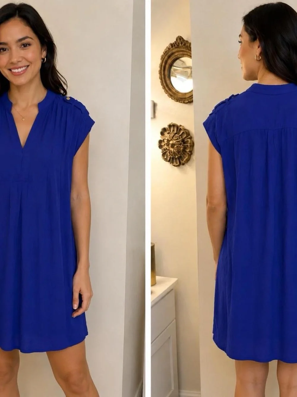 Madewell Vivid Royal Blue Cap-Sleeve Shift Dress - Picture 1 of 4